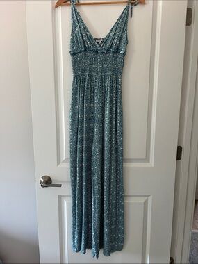 Patrons of Peace Teal and White Printed Jumpsuit